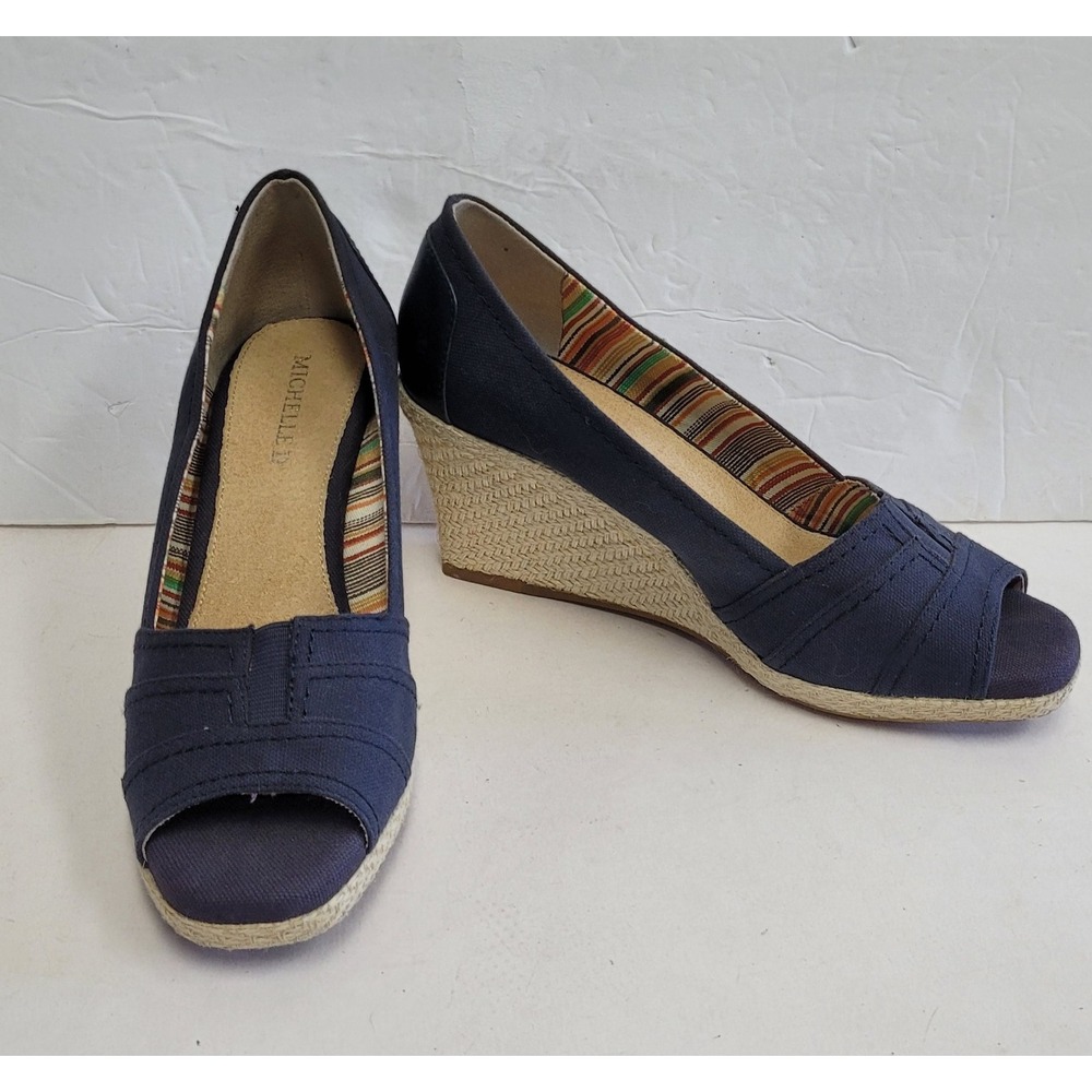 Michelle D Espadrille Weaved Wedge Navy Heels Women's Size 8.5‎ M Shoe's